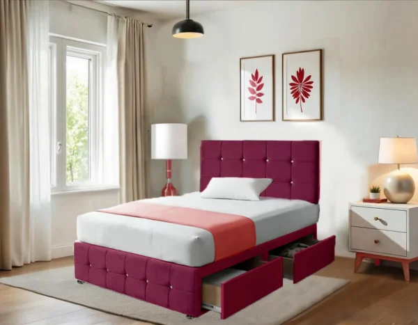 Maroon Divan Bed Set with Footboard